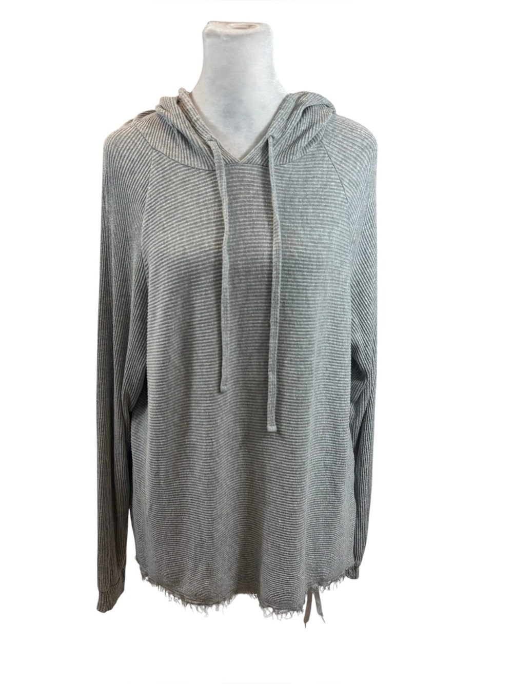 Ladies Michael Lauren Brand Grey Ribbed Hooded Top with Fringe Hem Size Medium
